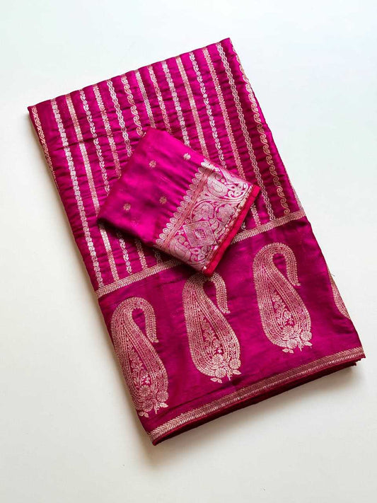 Satin Silk Traditional Saree in Rani
