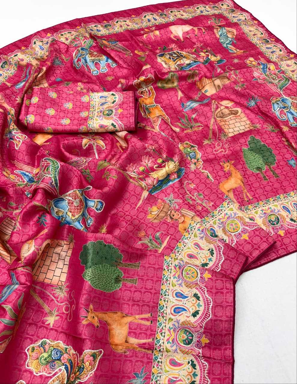 Dola Silk Printed Saree in Rama Green