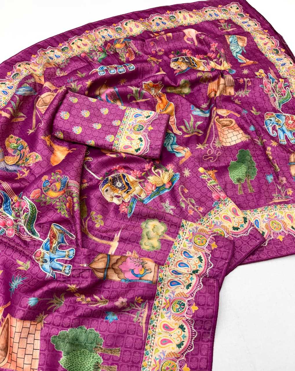 Dola Silk Printed Saree in Rama Green
