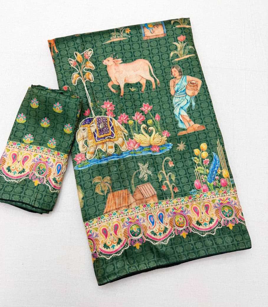 Dola Silk Printed Saree in Rama Green