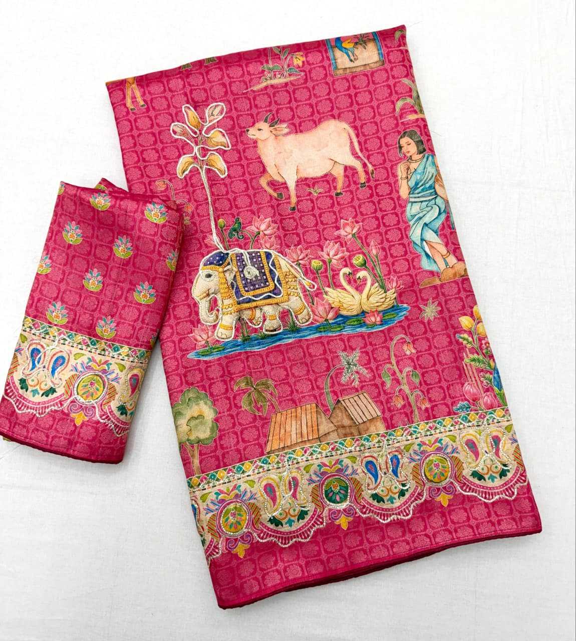 Dola Silk Printed Saree in Rama Green