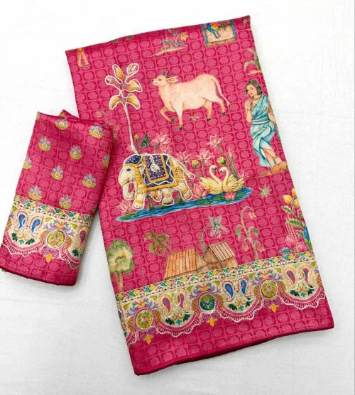 Dola Silk Printed Saree in Rama Green