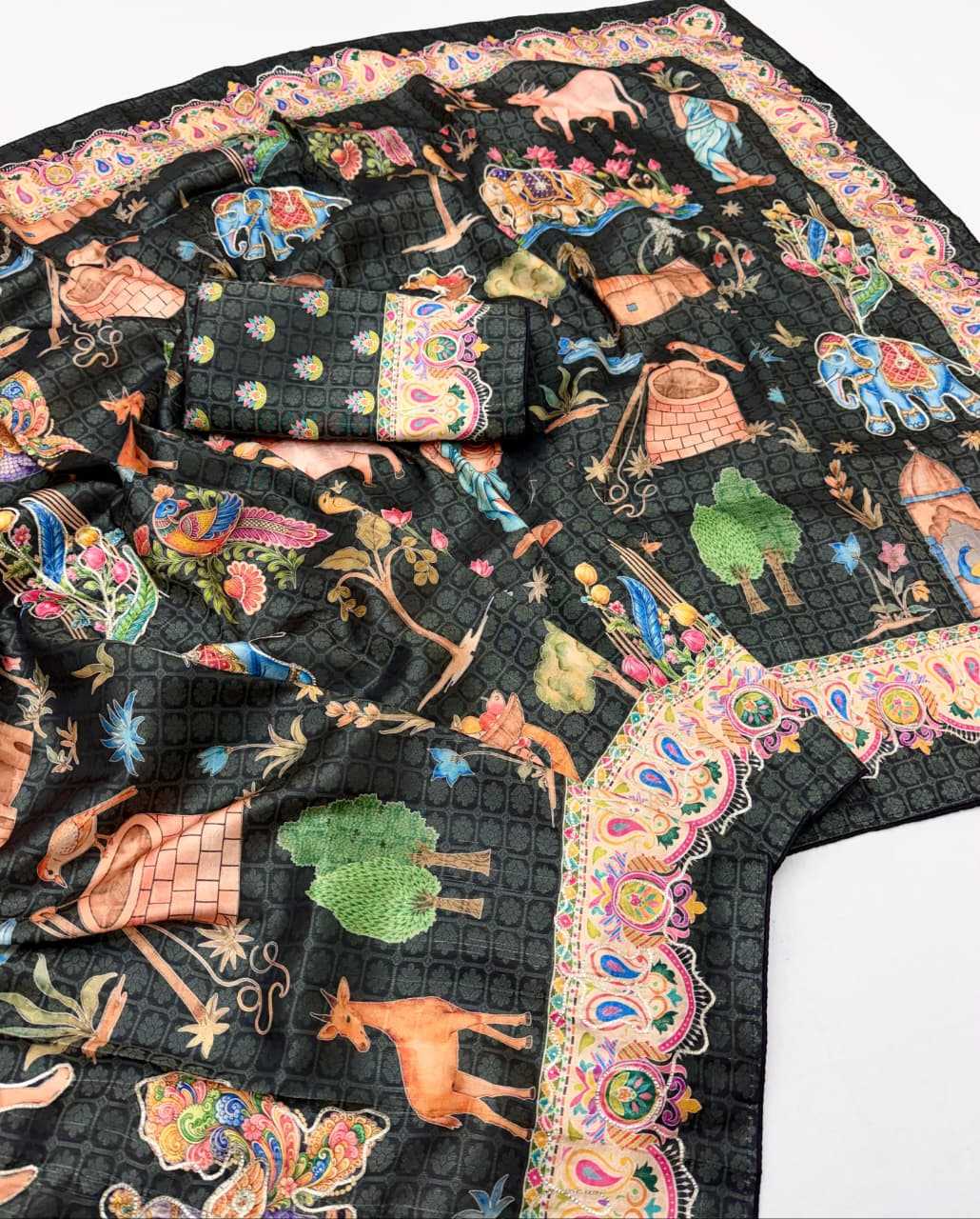 Dola Silk Printed Saree in Rama Green