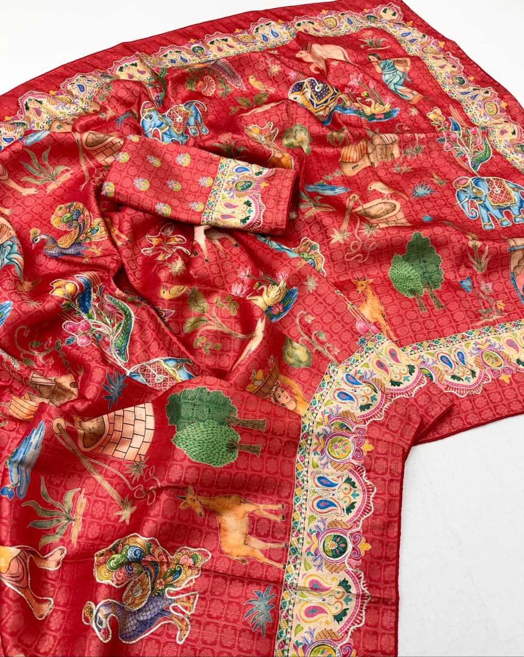 Dola Silk Printed Saree in Rama Green