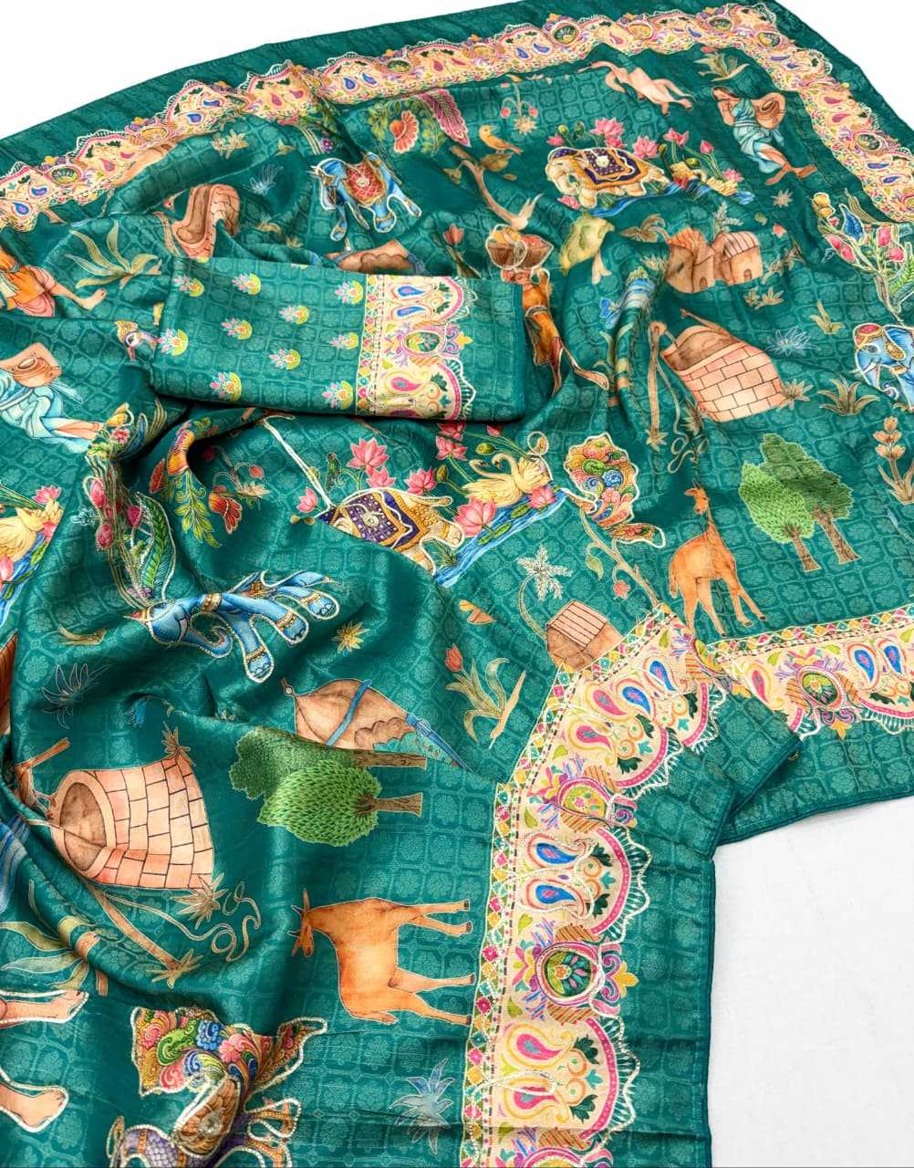 Dola Silk Printed Saree in Rama Green