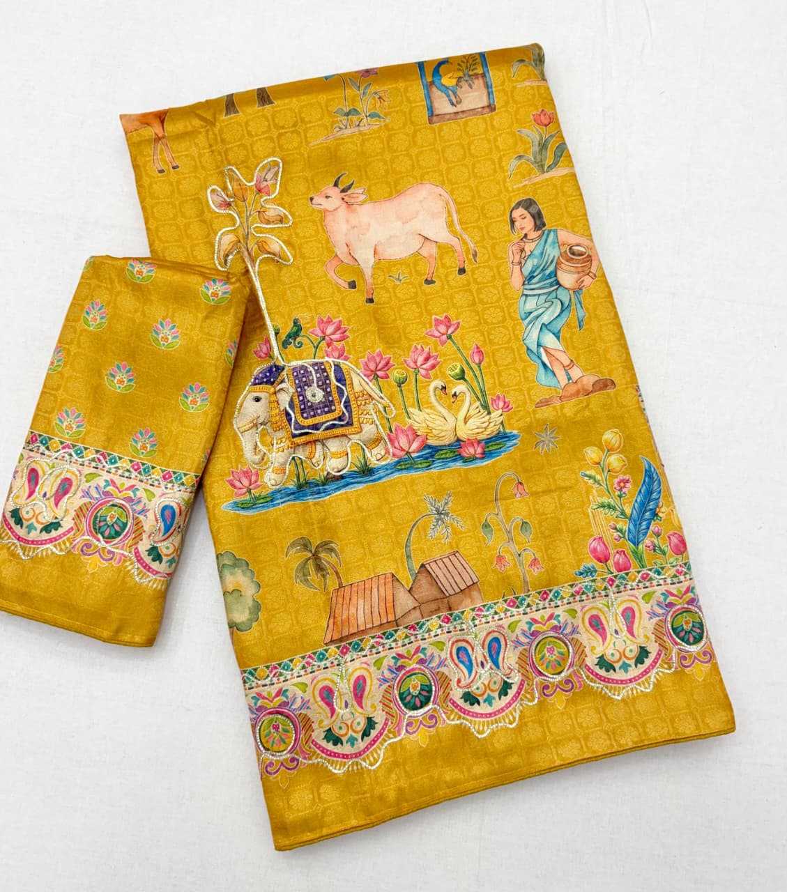 Dola Silk Printed Saree in Rama Green