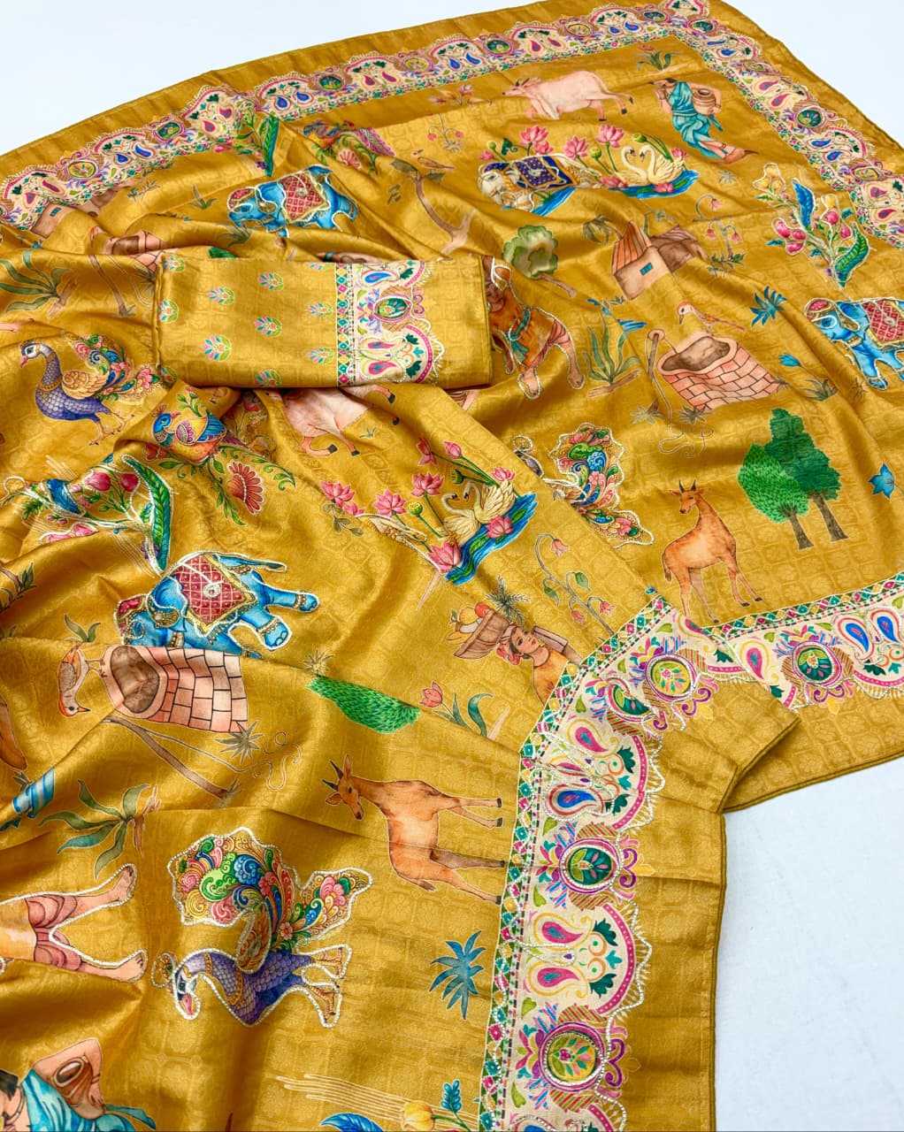 Dola Silk Printed Saree in Rama Green