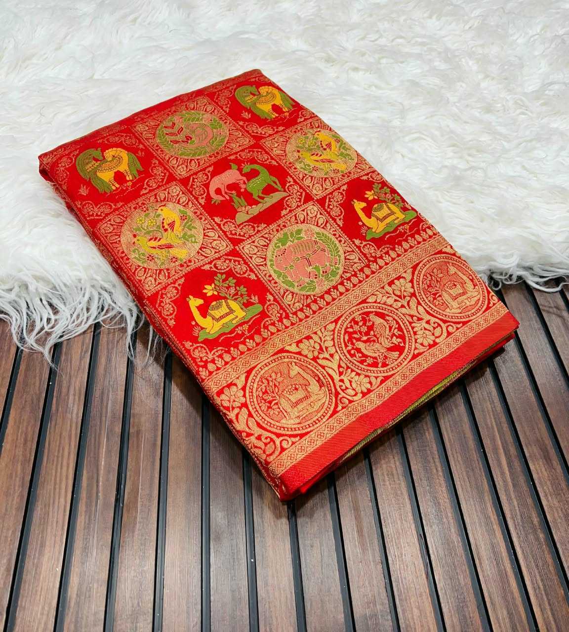 Nylon Designer Saree in Red