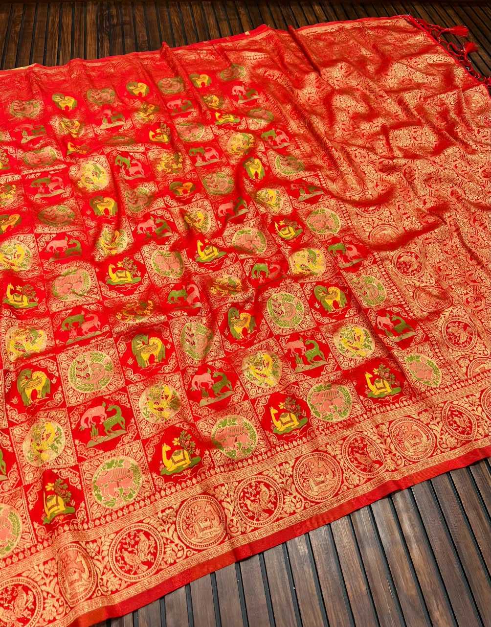 Nylon Designer Saree in Red
