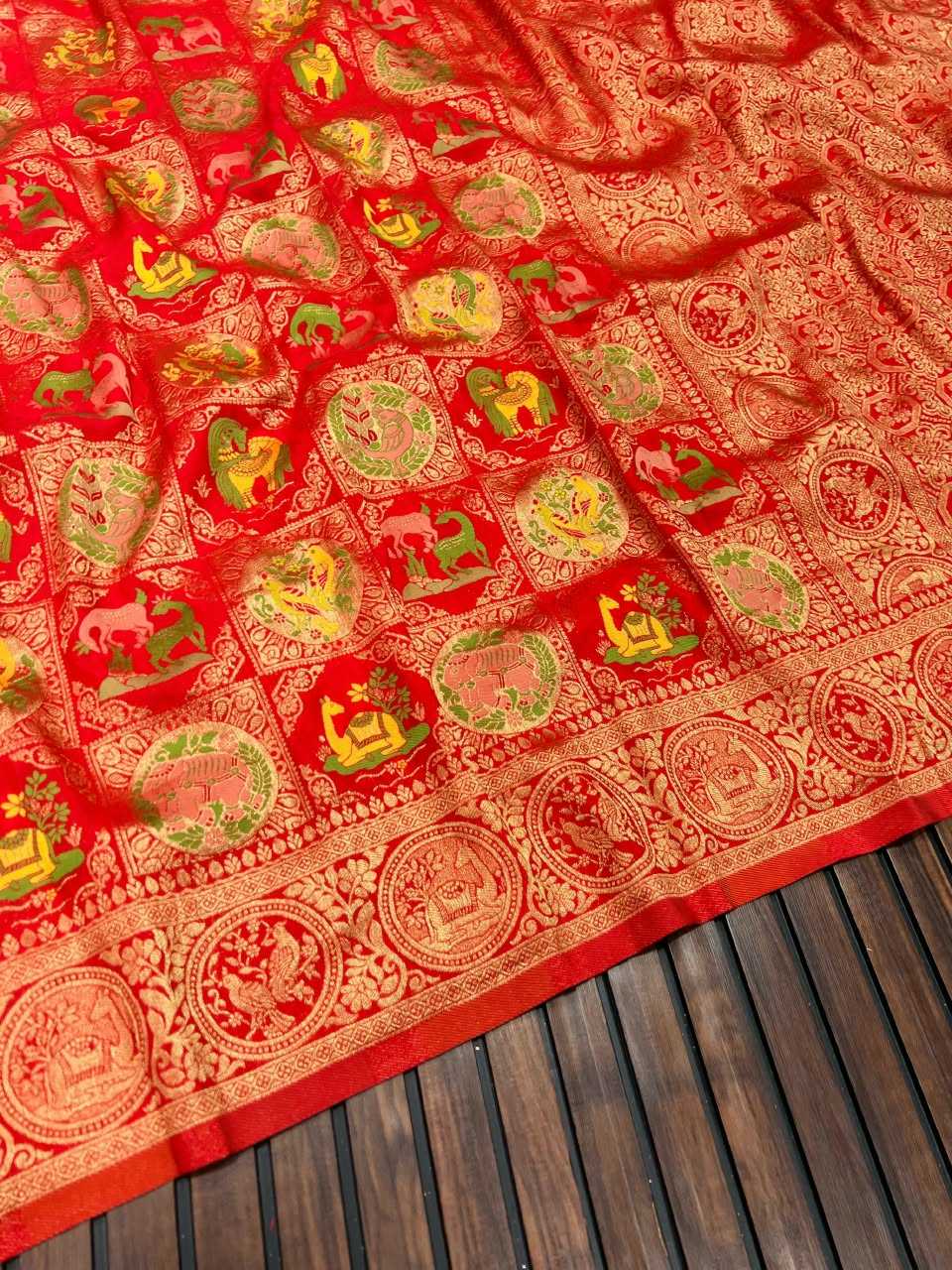 Nylon Designer Saree in Red