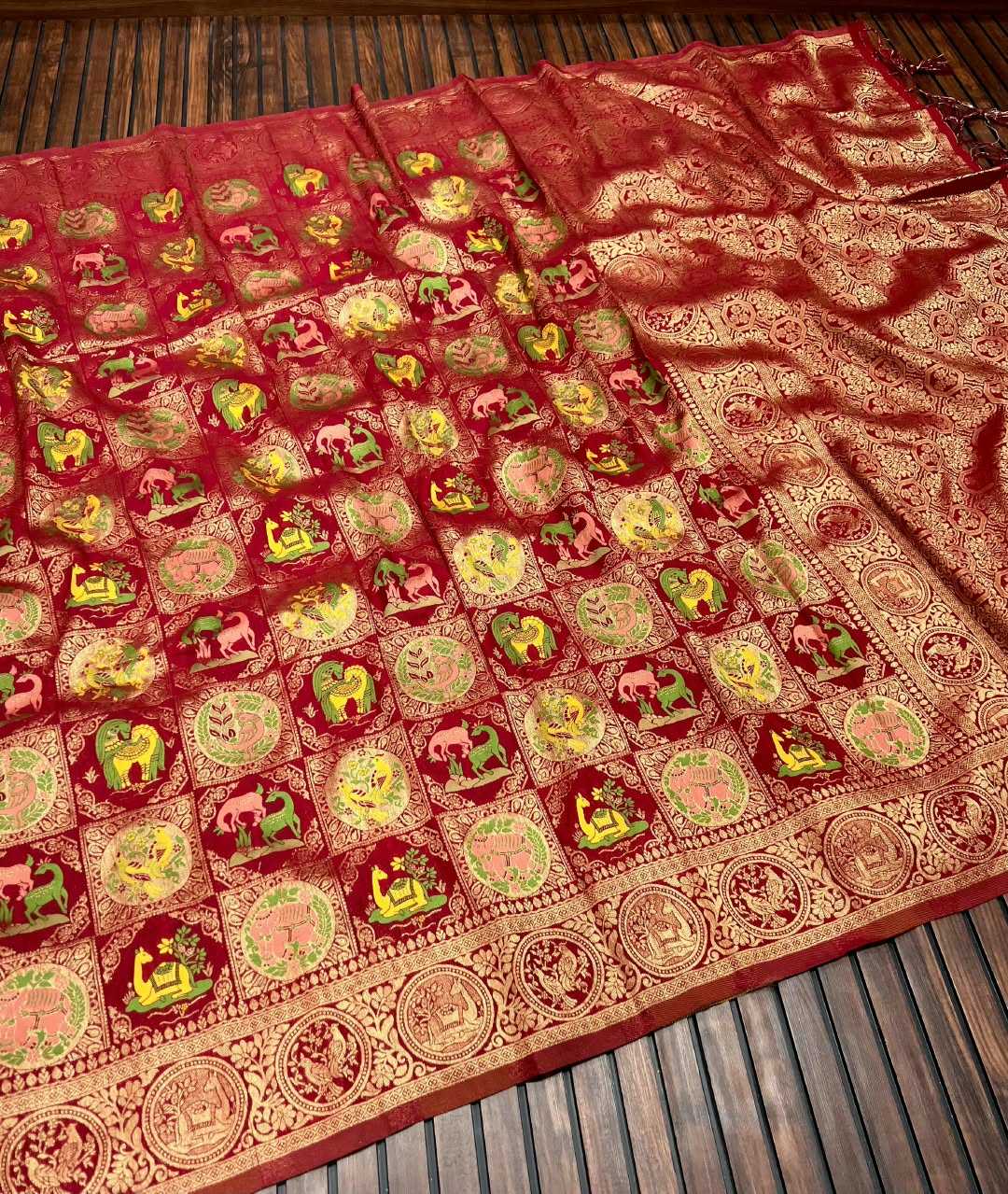 Nylon Designer Saree in Red