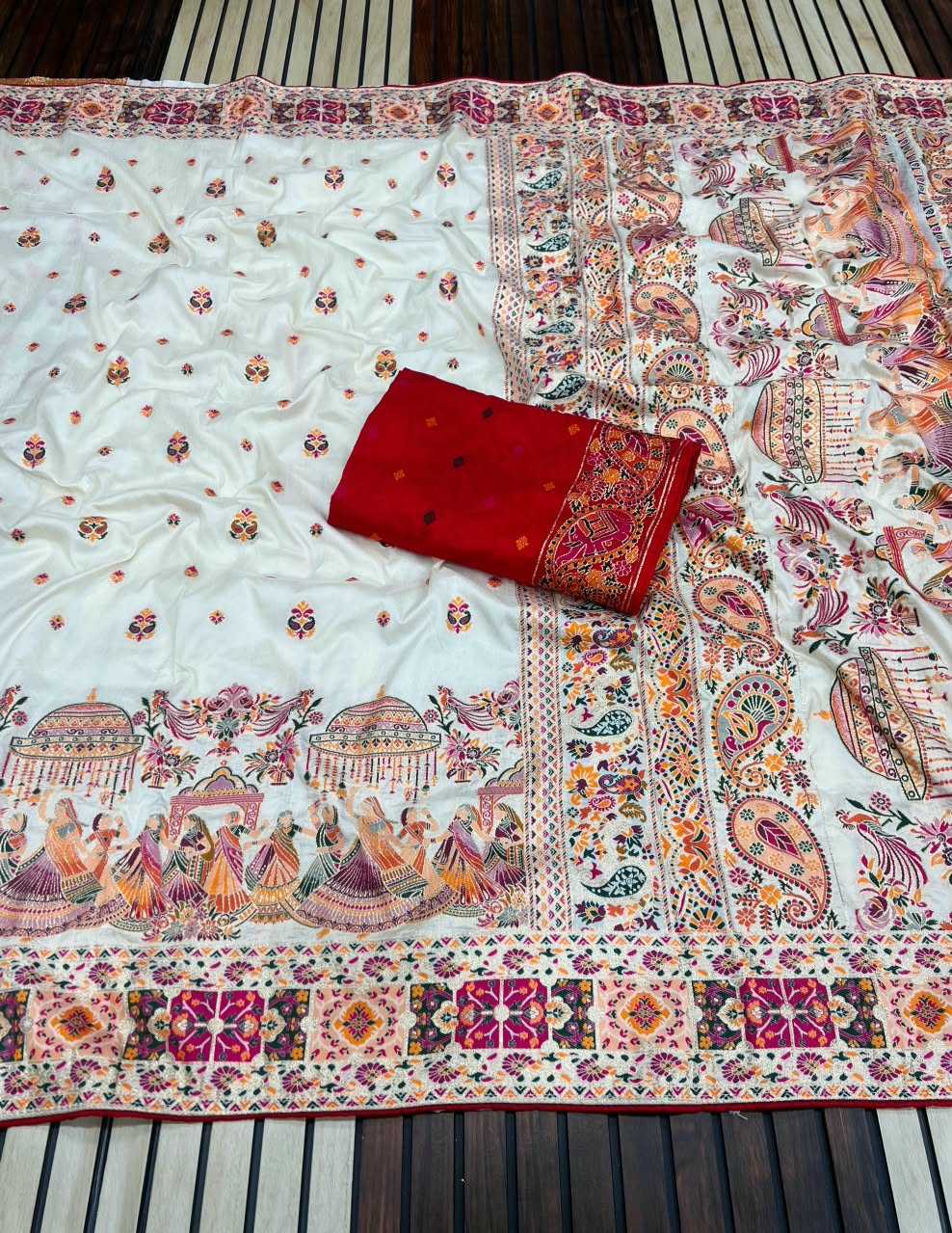 Pashmina Soft Silk Saree in White