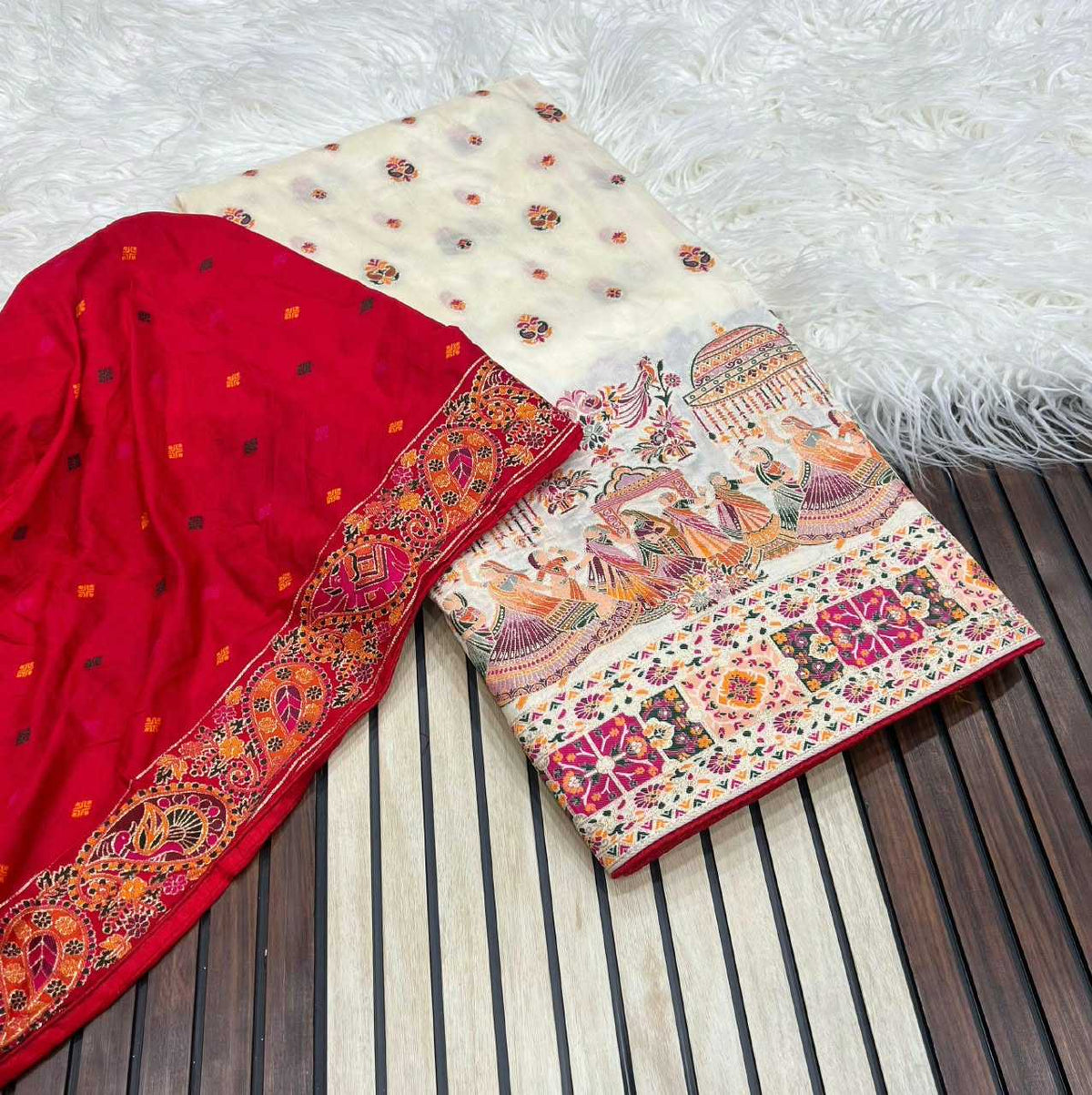 Pashmina Soft Silk Saree in White