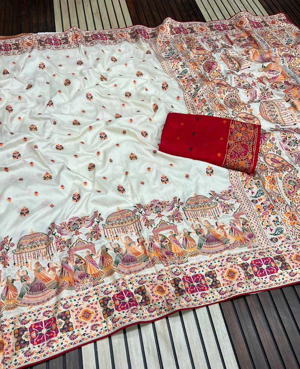 Pashmina Soft Silk Saree in White