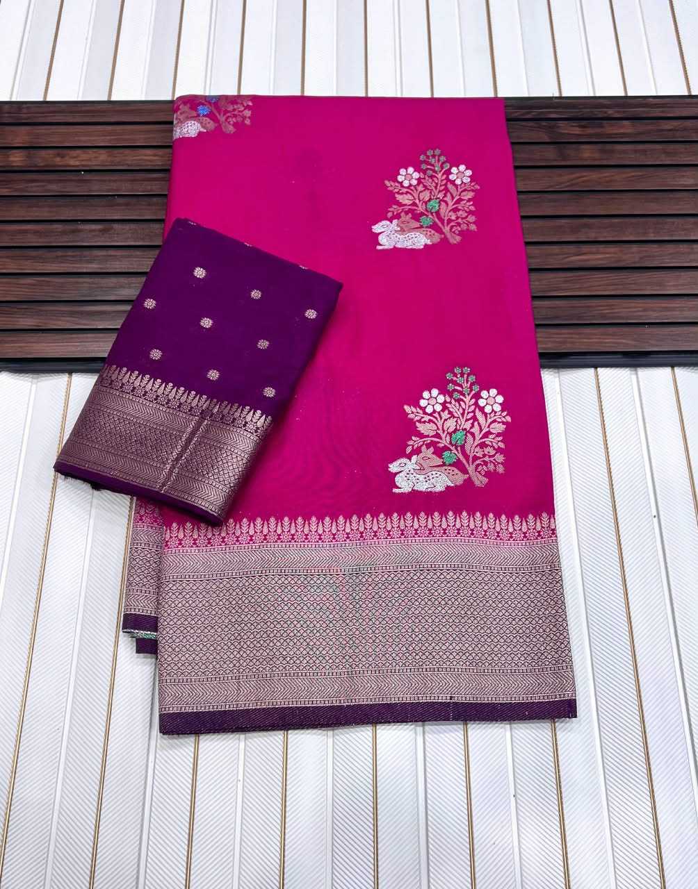 Georgette Designer Saree in Rani