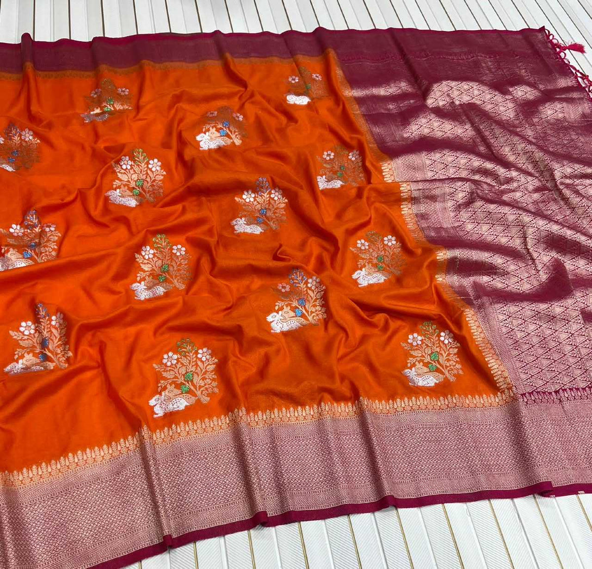 Georgette Designer Saree in Rani