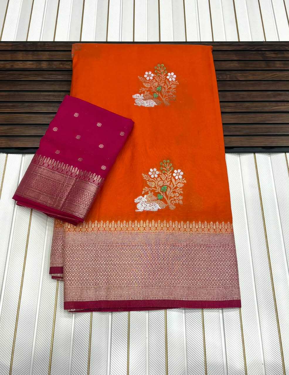 Georgette Designer Saree in Rani