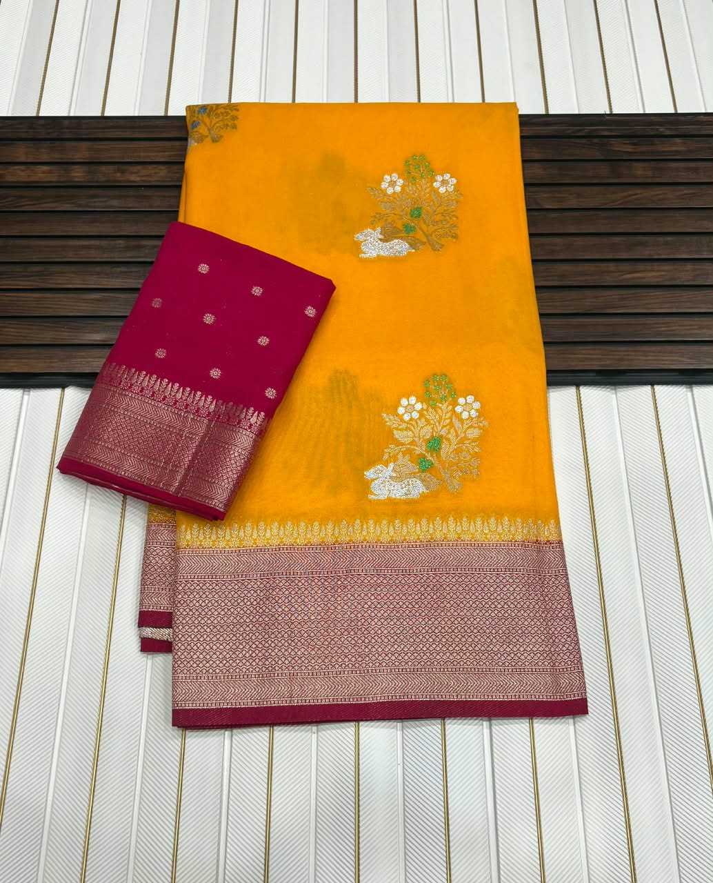 Georgette Designer Saree in Rani