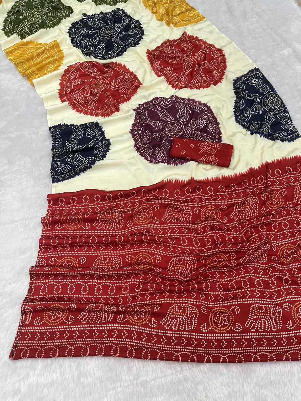 Bandhani Gola Art Silk Printed Saree
