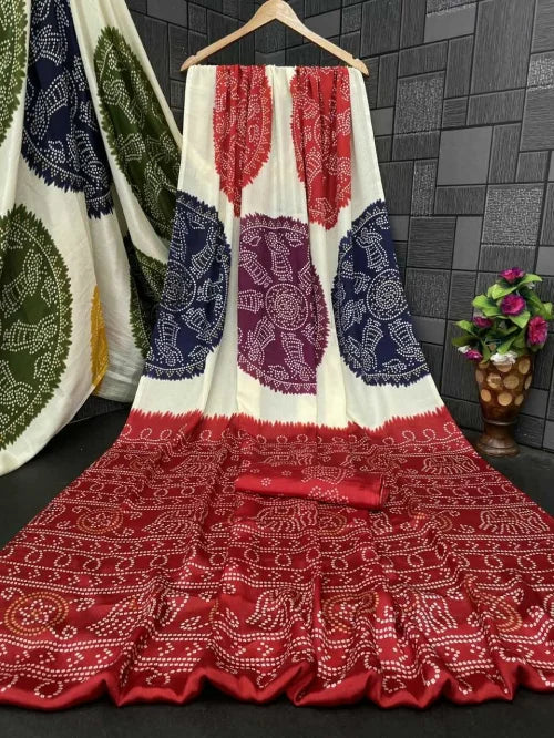Bandhani Gola Art Silk Printed Saree