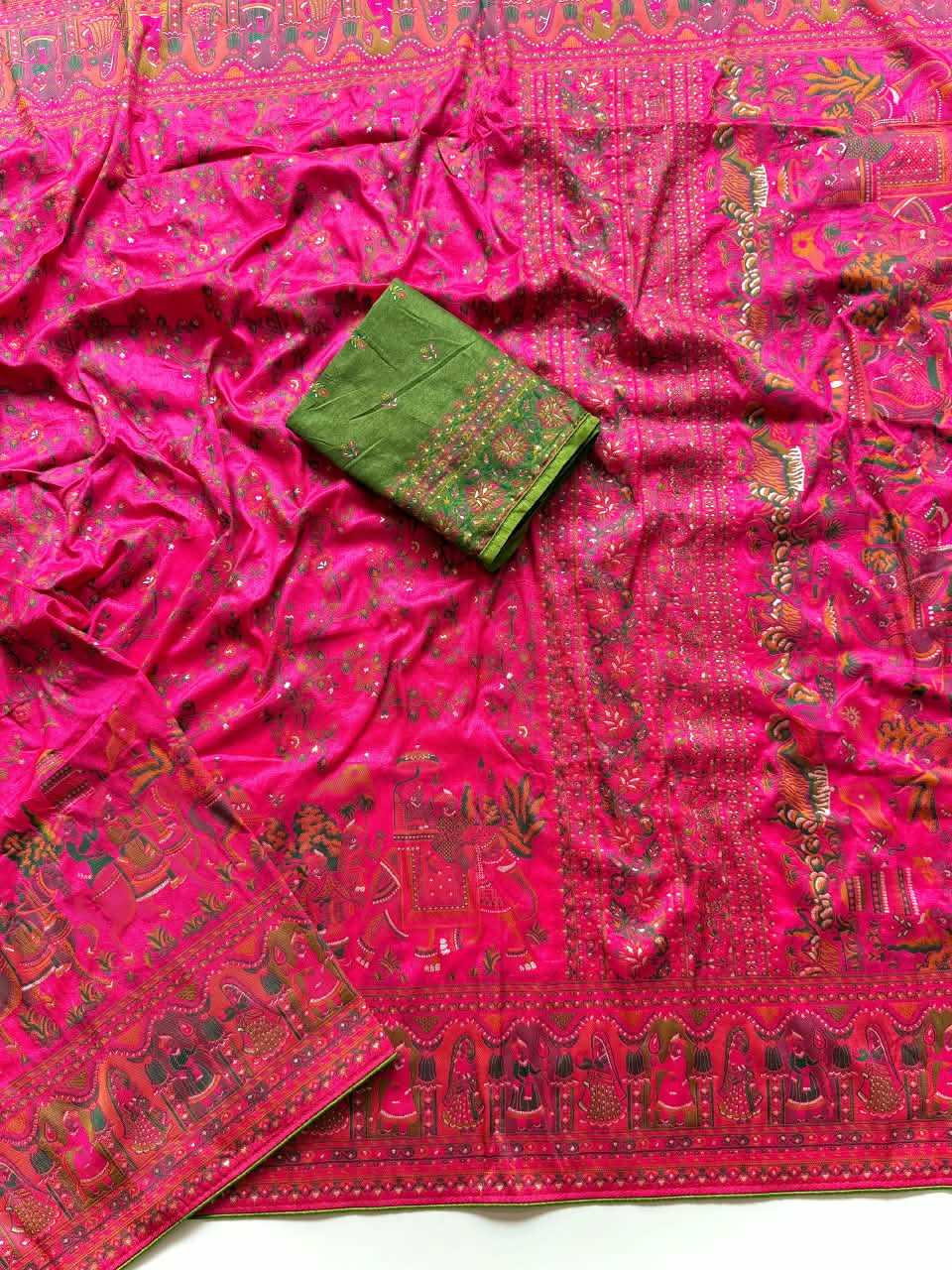 Pure Silk Traditional Saree in Rani