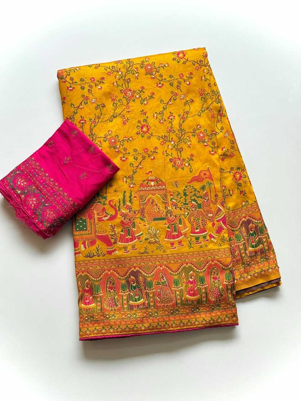 Pure Silk Traditional Saree in Rani