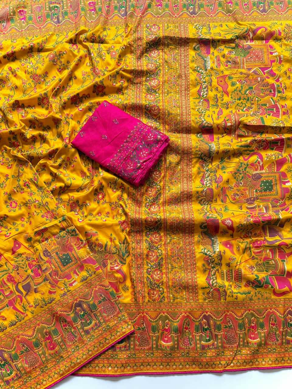 Pure Silk Traditional Saree in Rani
