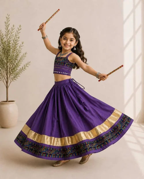 Heavy Roman Silk Kids Lehenga