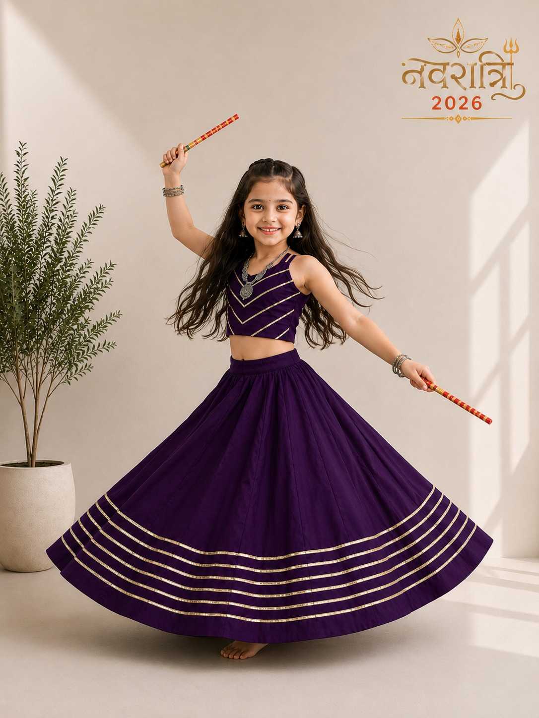 Heavy Roman Silk Kids Lehenga