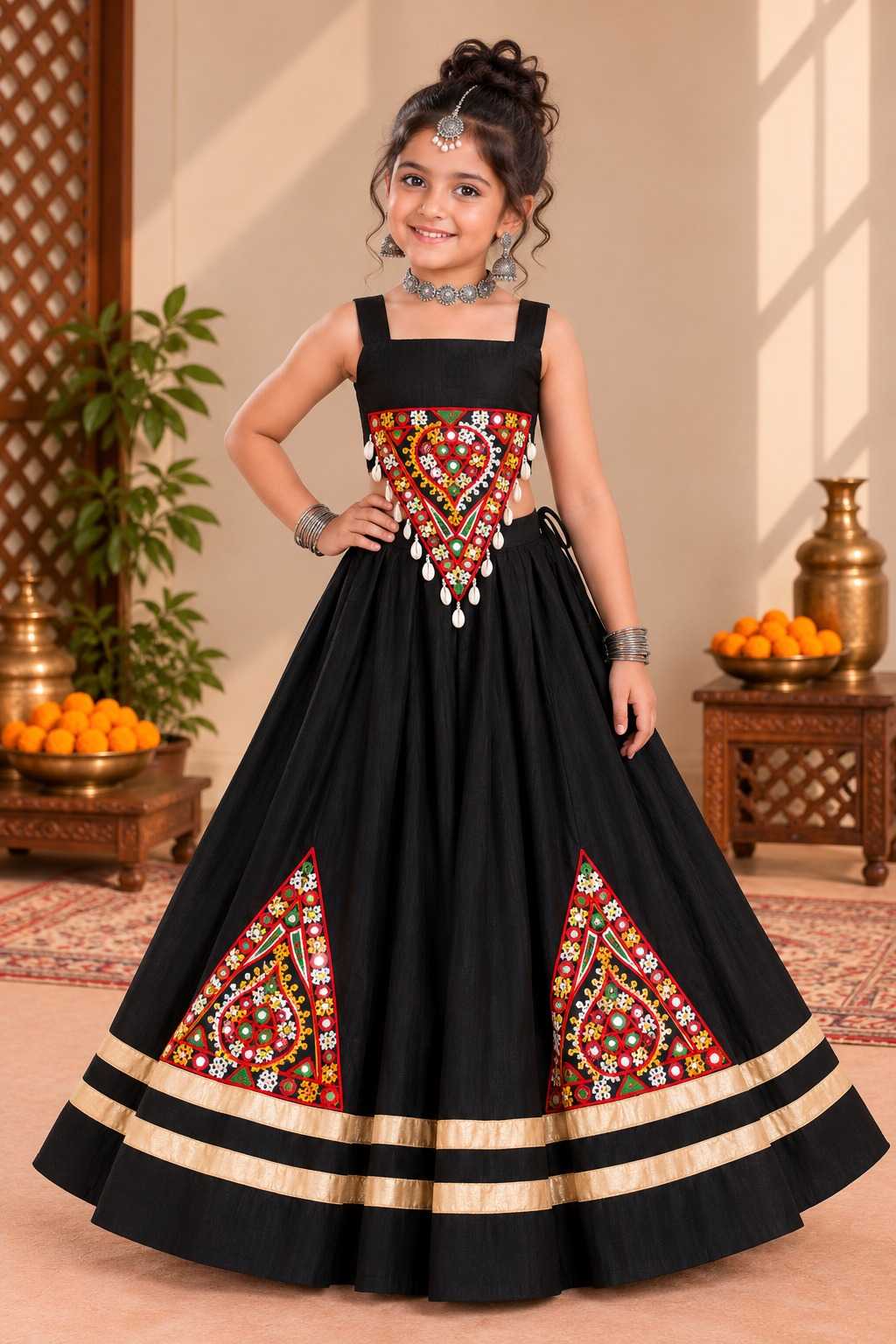 Buta Premium Roman Silk Kids Lehenga