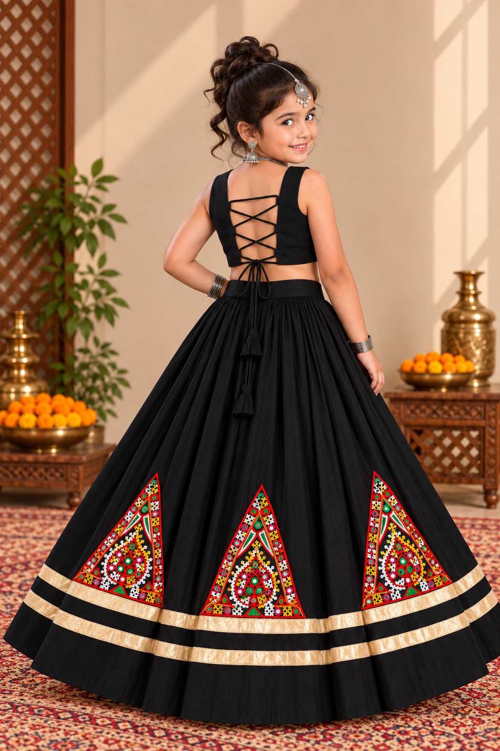 Buta Premium Roman Silk Kids Lehenga