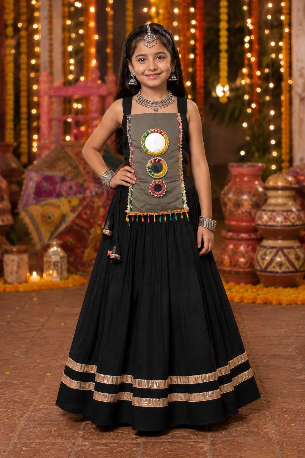 Heavy Roman Silk Kids Lehenga
