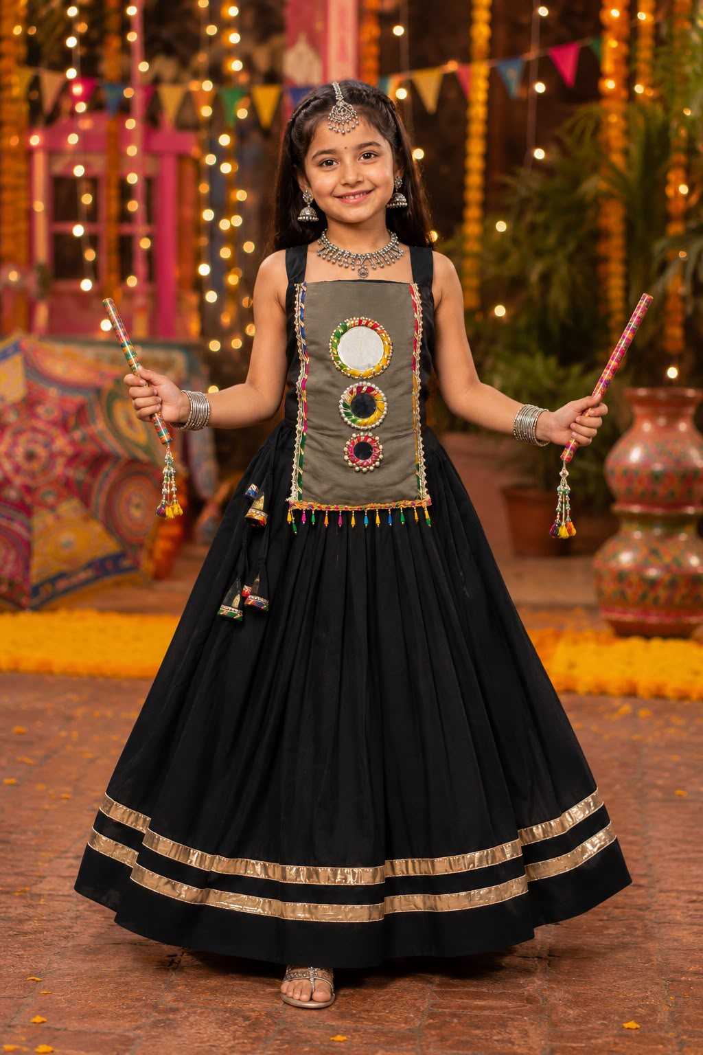 Heavy Roman Silk Kids Lehenga