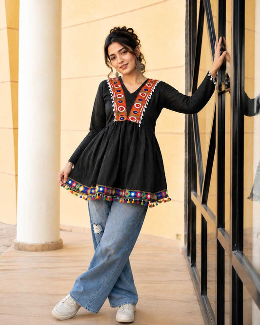 Short Heavy Roman Silk Festive Kurti