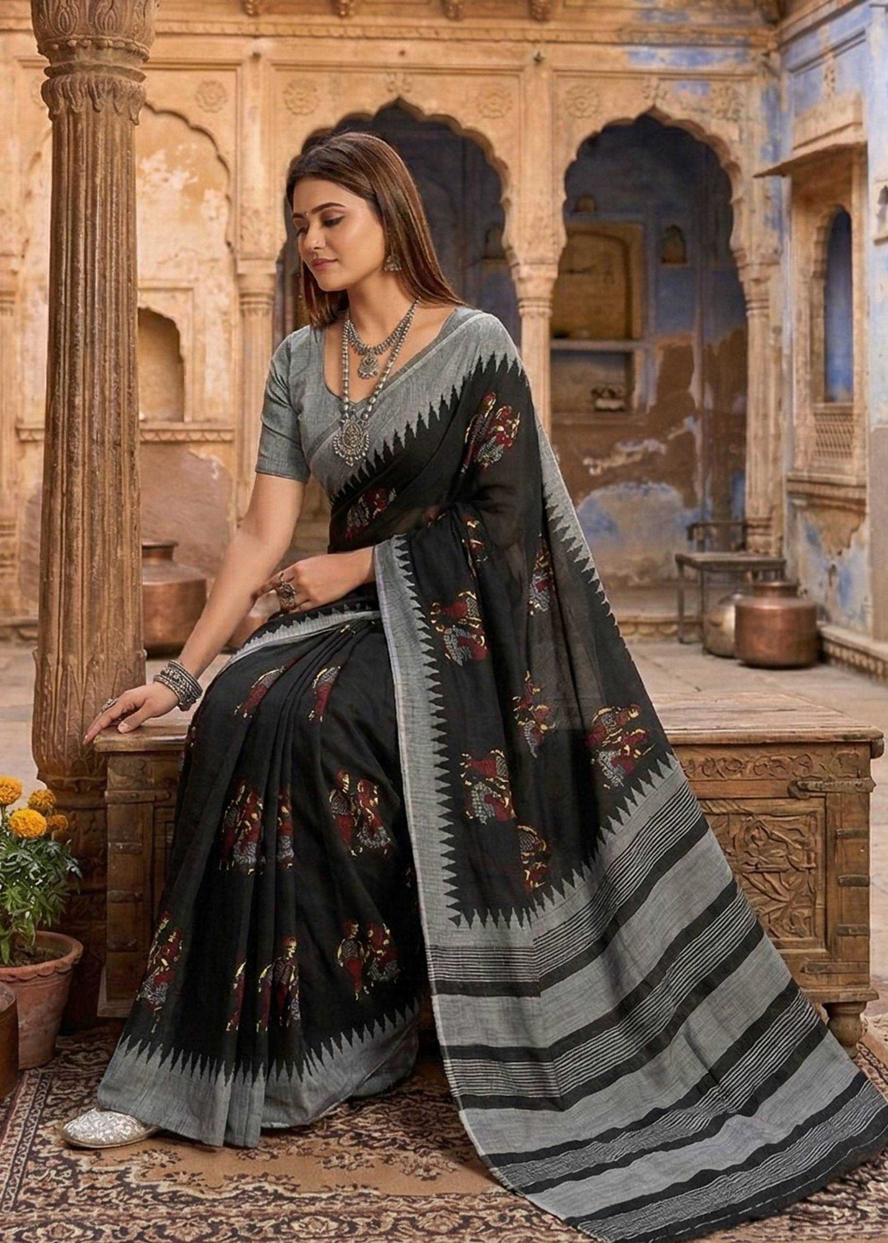 Cotton Block Print Saree
