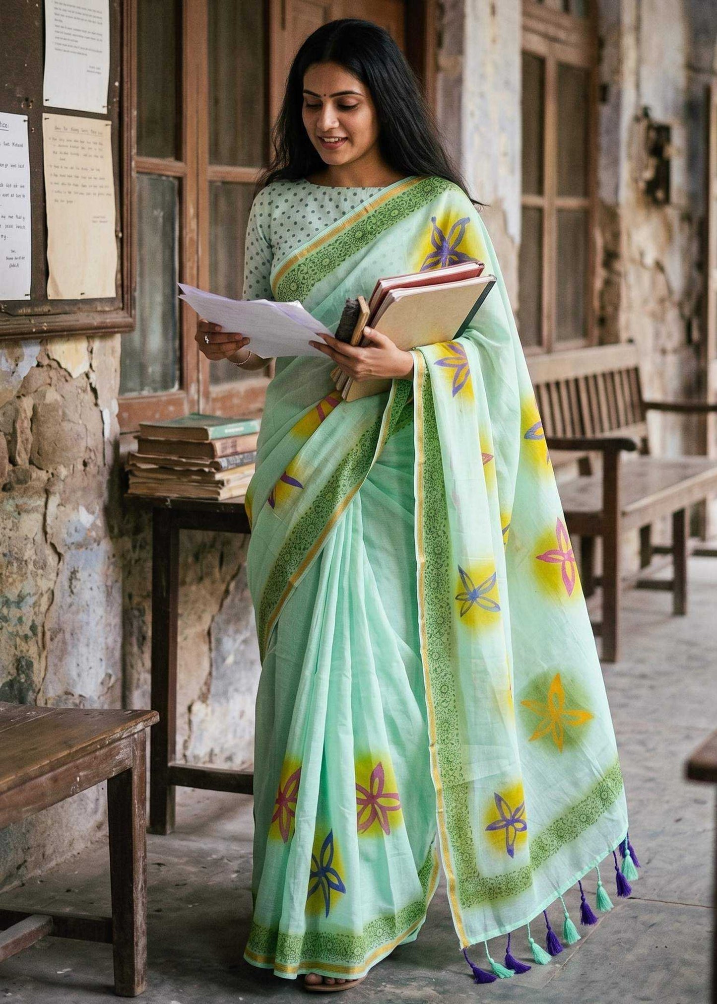 Cotton Zari Border Saree