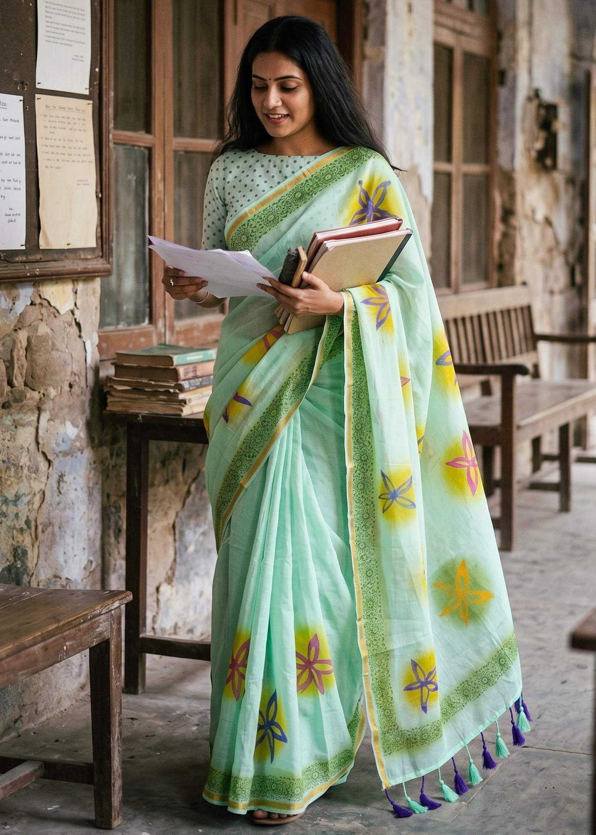 Cotton Zari Border Saree
