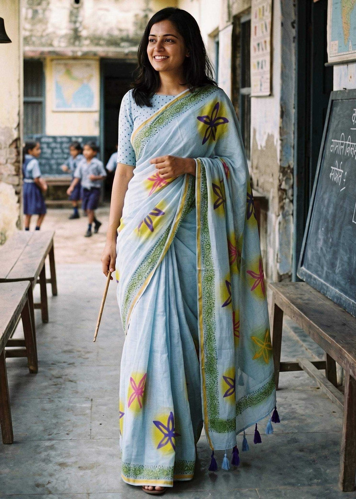 Cotton Zari Border Saree