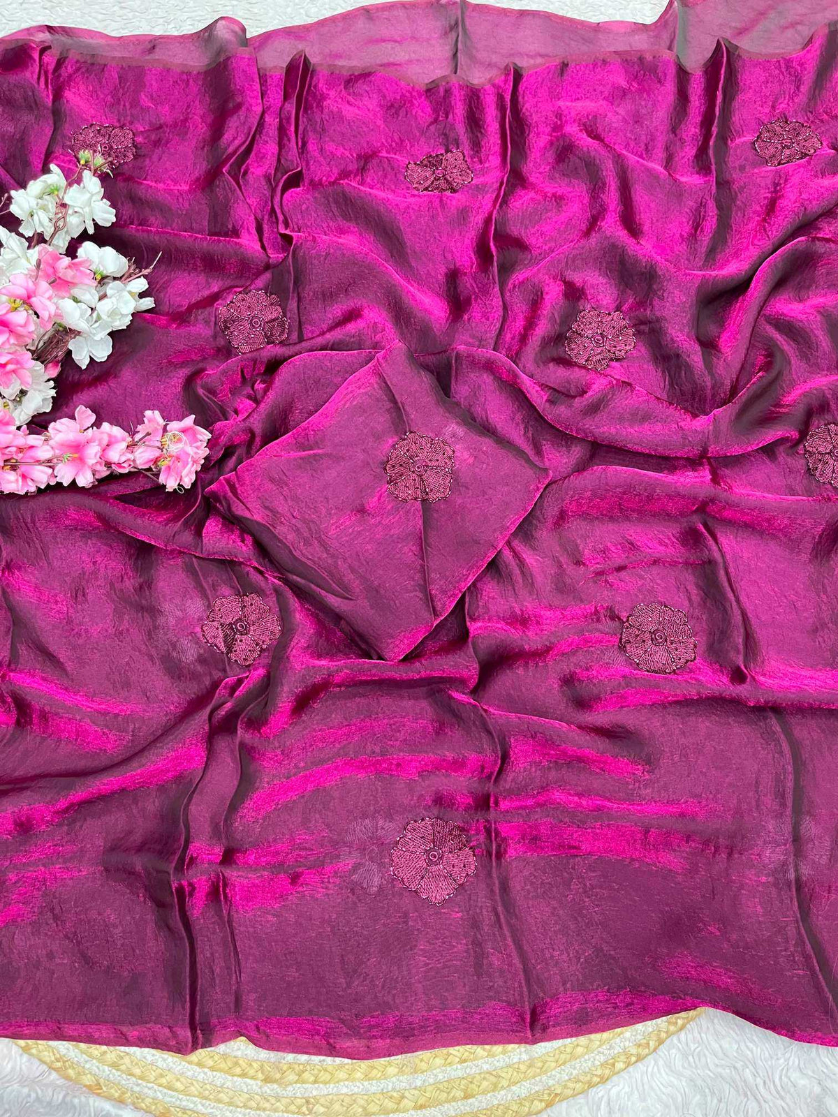 Space Silk Party Wear Saree in Rani