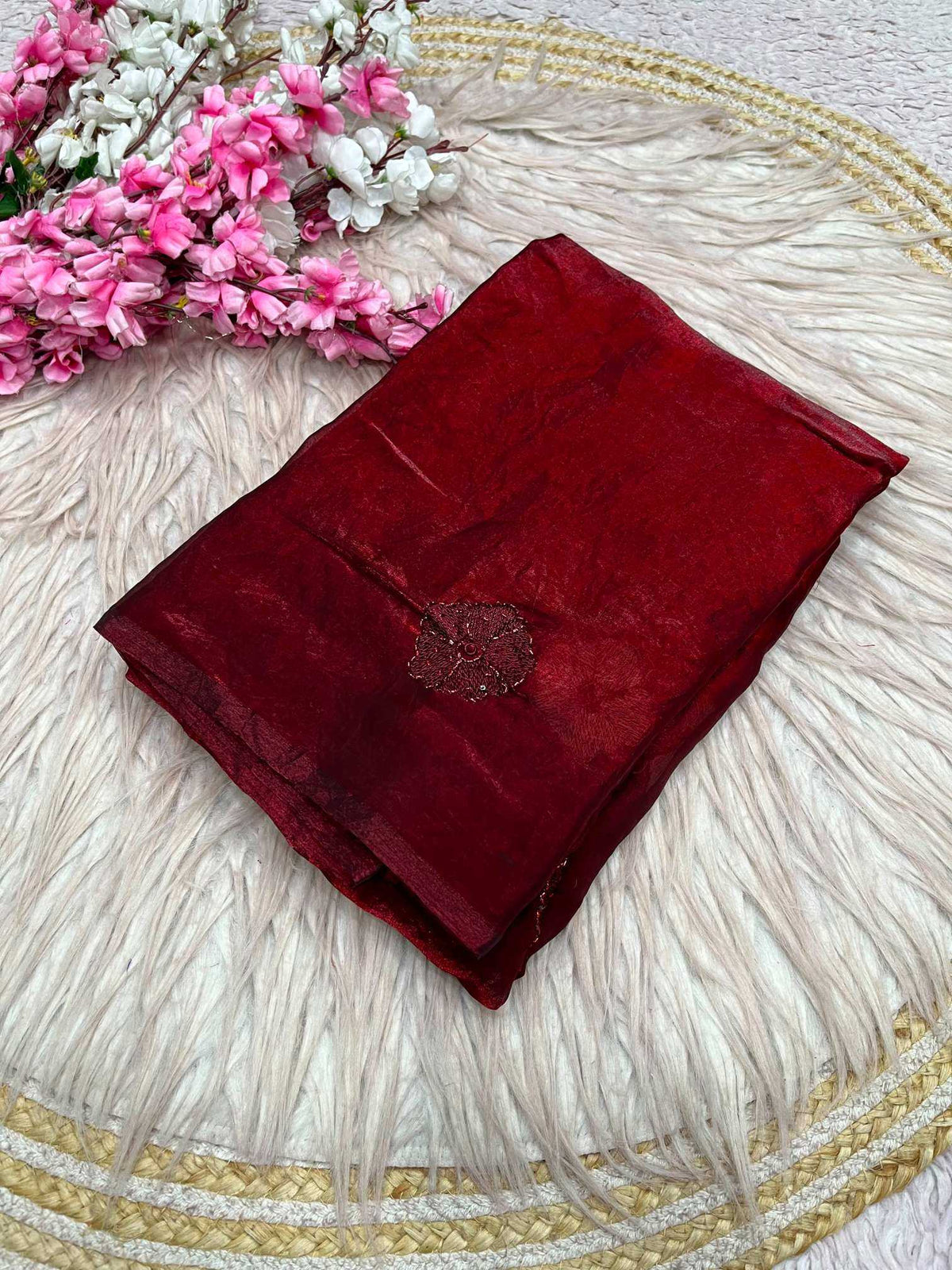 Space Silk Party Wear Saree in Rani