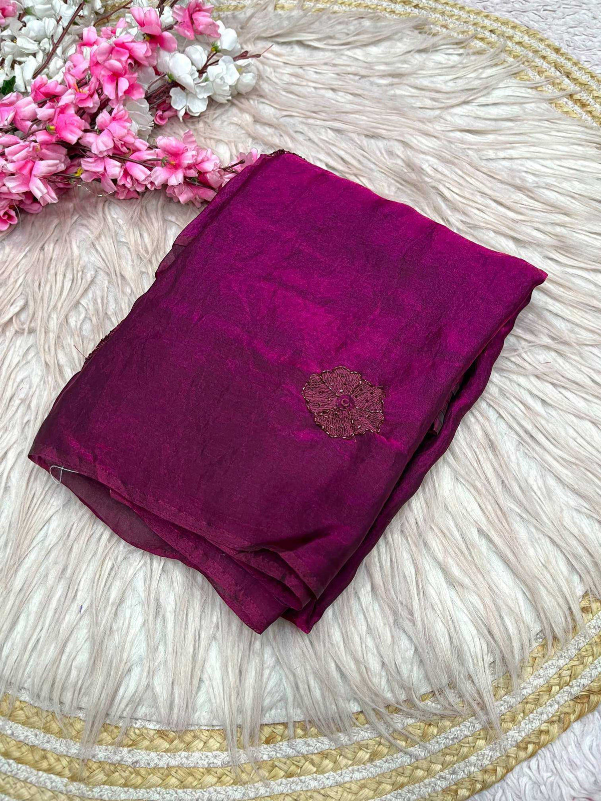 Space Silk Party Wear Saree in Rani