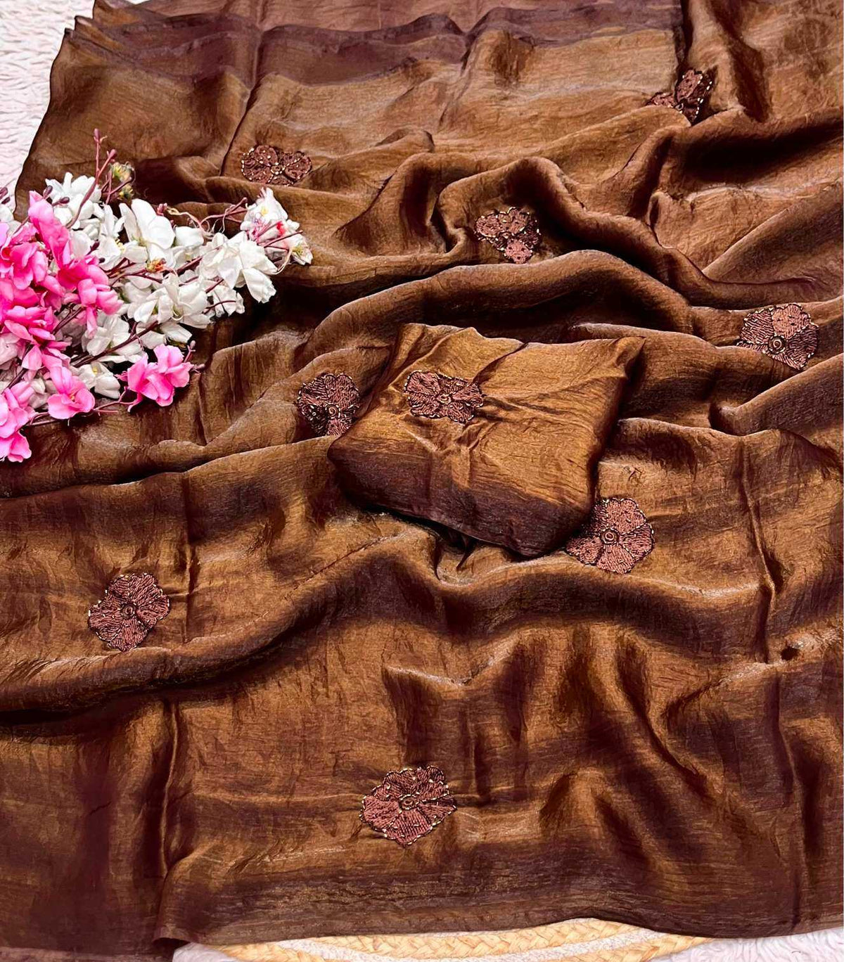 Space Silk Party Wear Saree in Rani