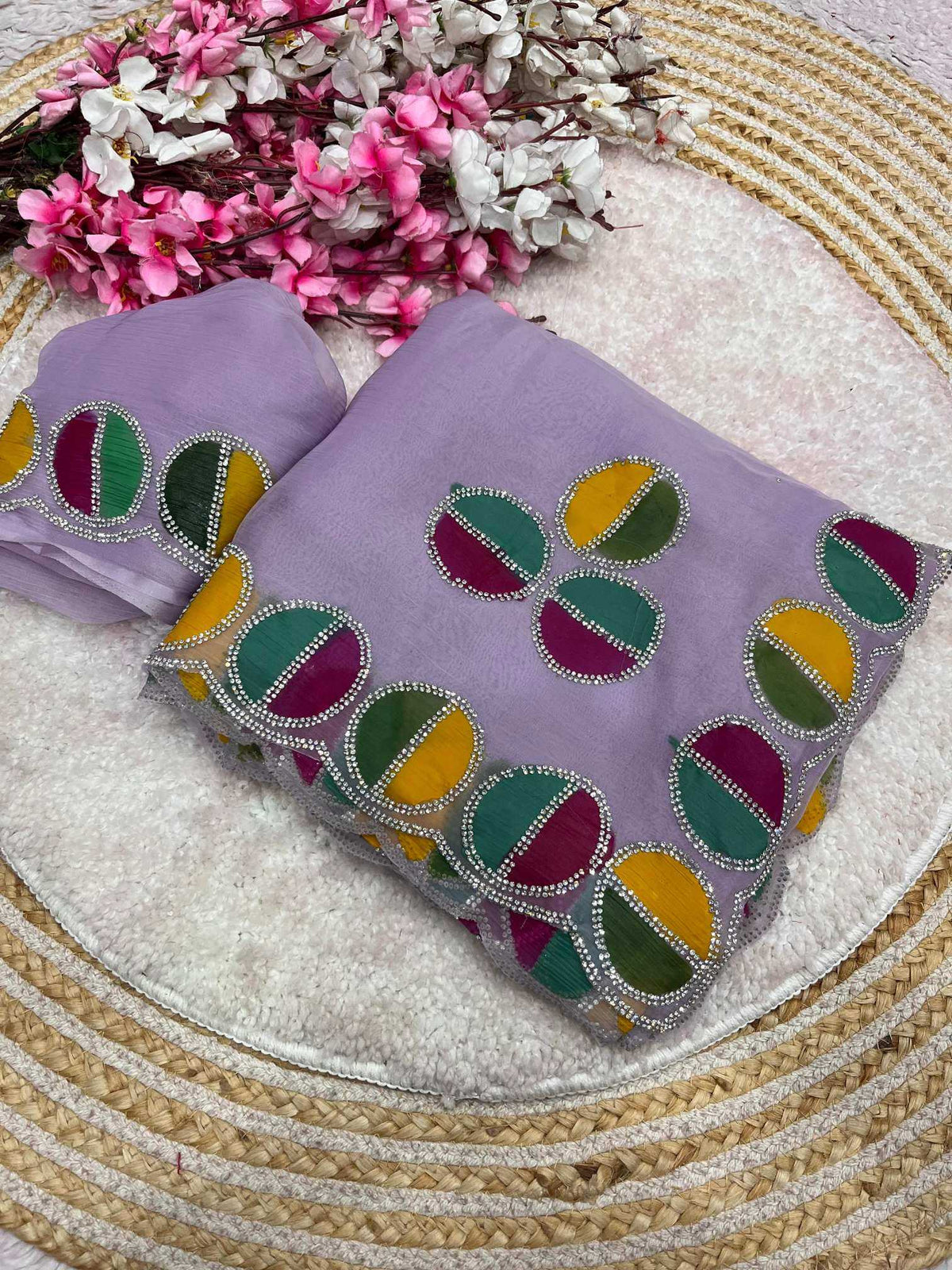 Chiffon Designer Saree in Lavender