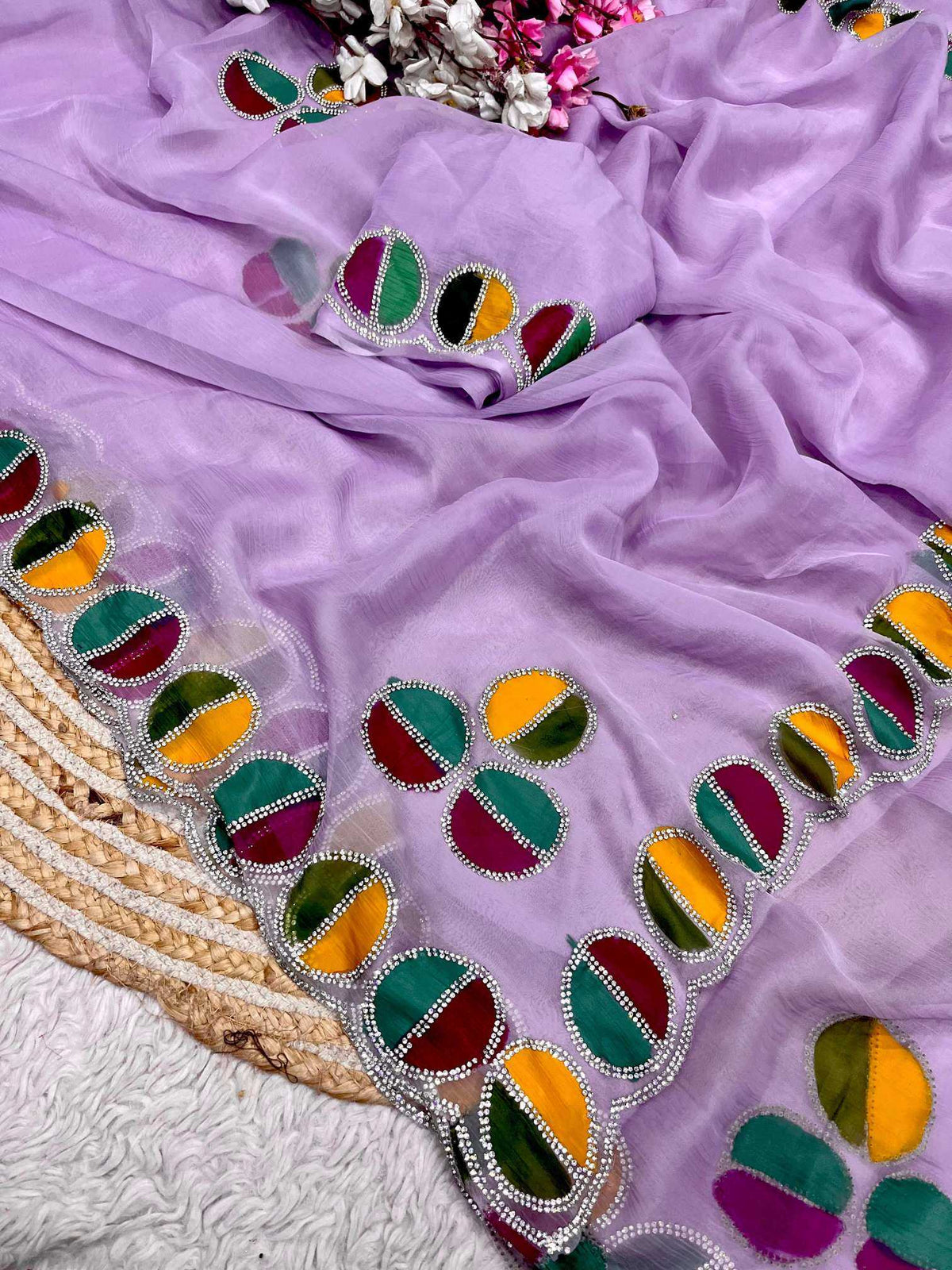 Chiffon Designer Saree in Lavender