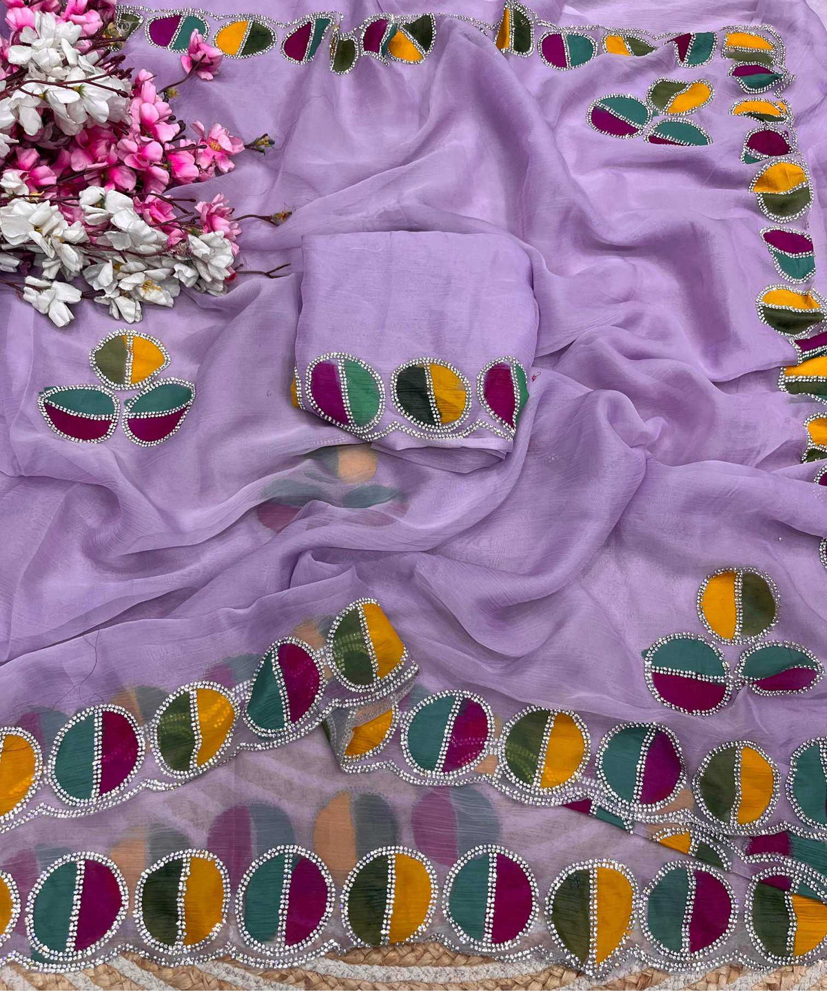 Chiffon Designer Saree in Lavender