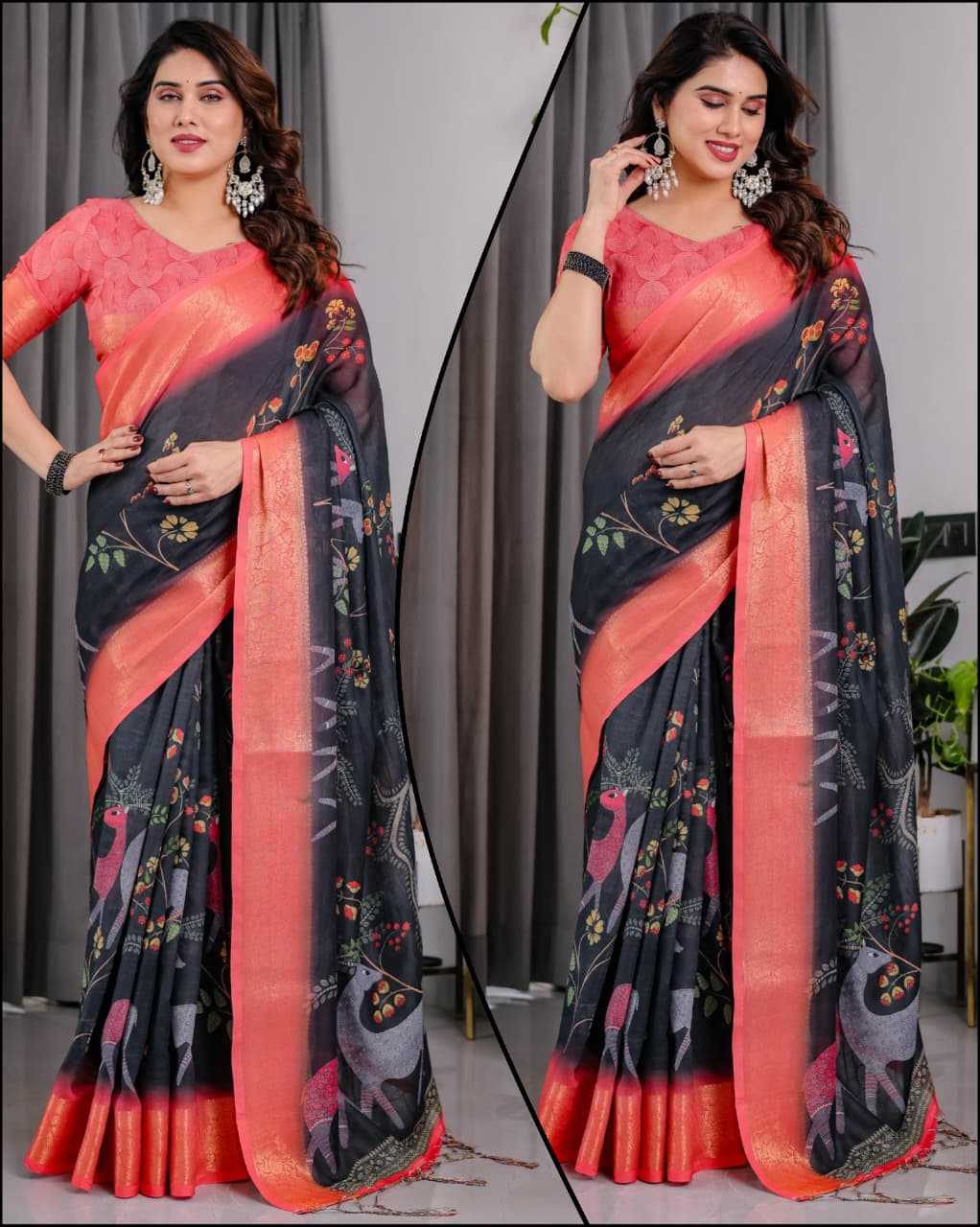 Digital Zari Silk Printed Saree