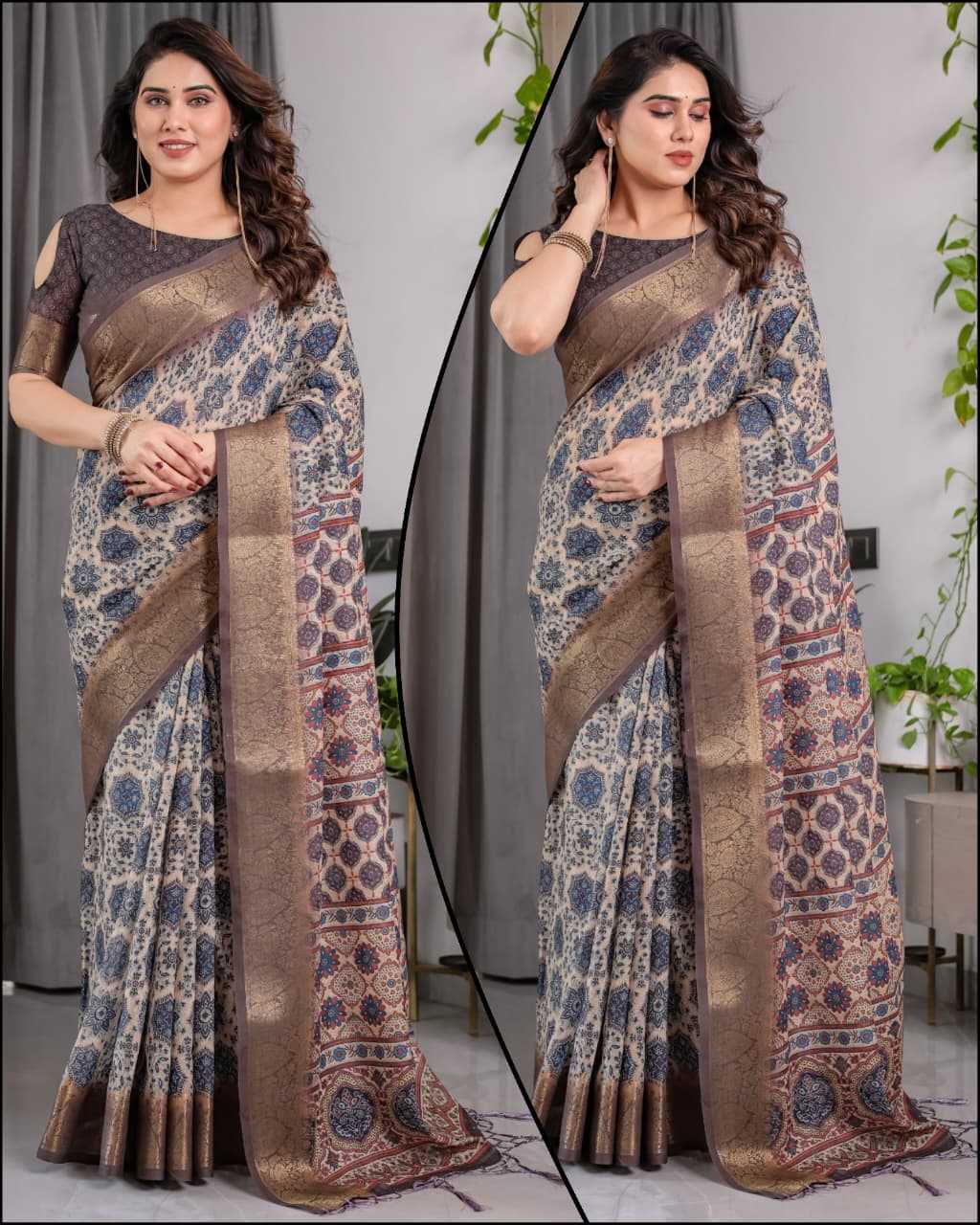 Digital Zari Silk Printed Saree