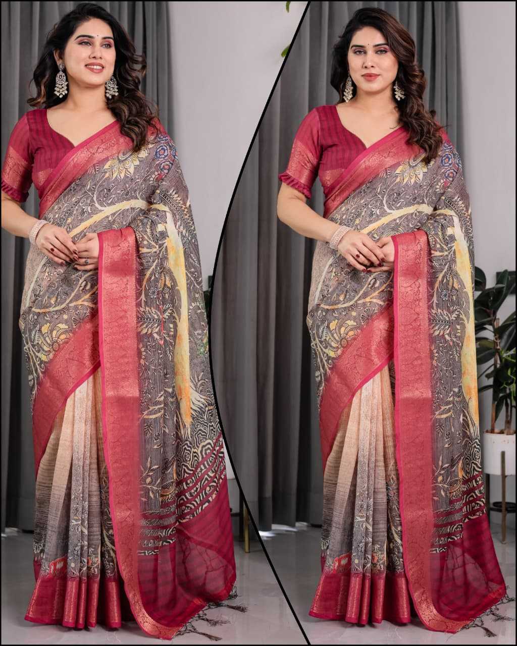 Digital Zari Silk Printed Saree
