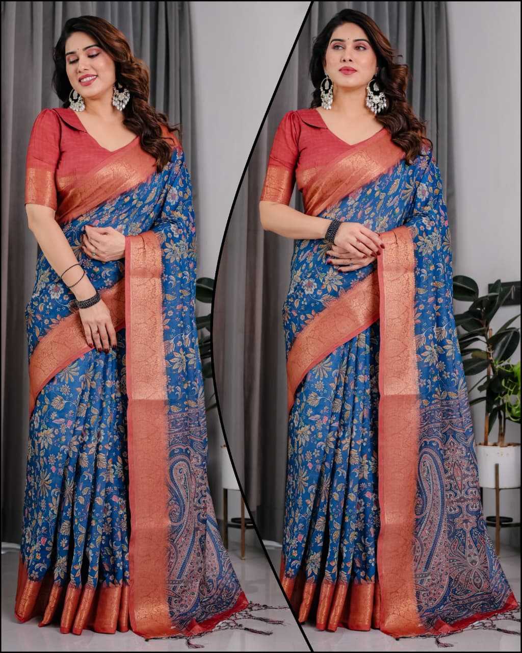 Digital Zari Silk Printed Saree