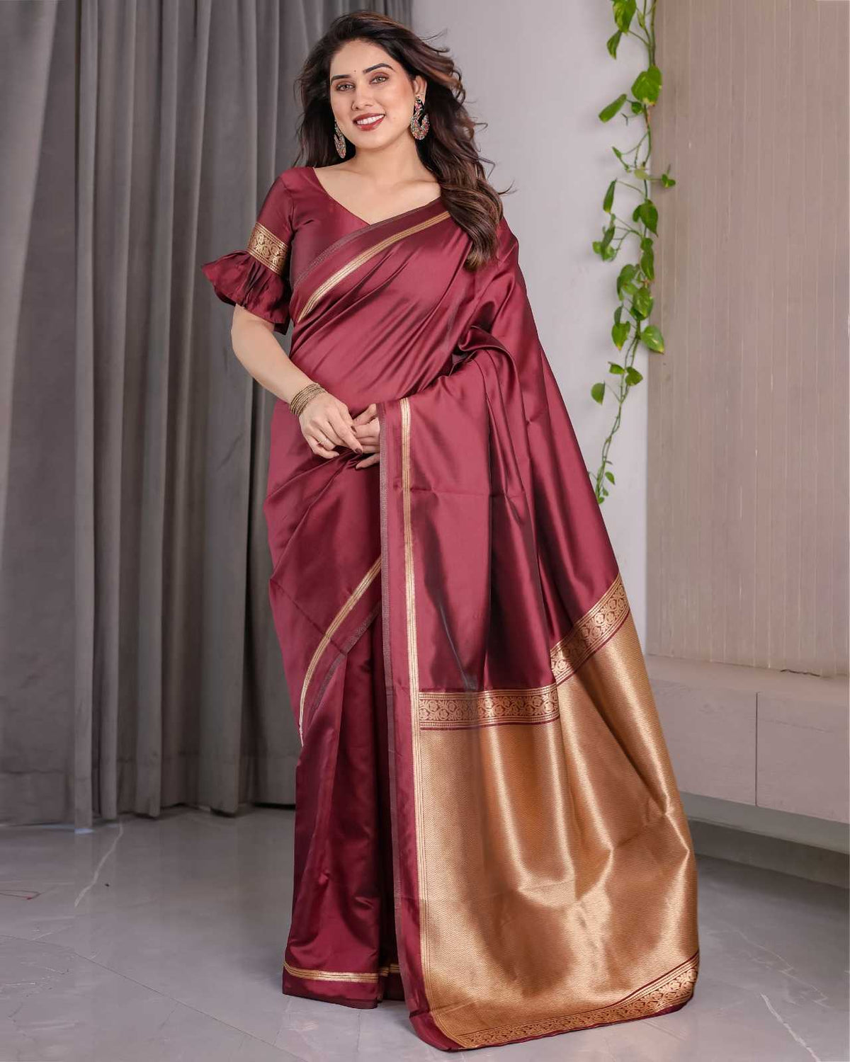 Banarasi Soft Silk Designer Saree in Maroon